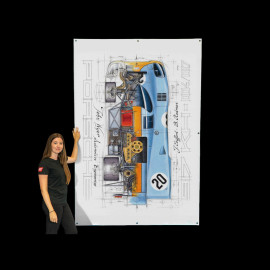 Porsche 917 KH n°20 Gulf 24h Le Mans 1970 Steve McQueen Originalzeichnung von Sébastien Sauvadet