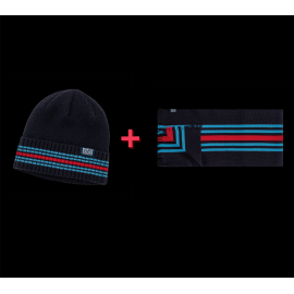 Set of 2 Hat + Scarf Porsche Martini Racing Knitted Blue / Red