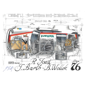 Porsche 934 Turbo Kremer Racing Dijon 1976 N° 7 original drawing with Signature Jürgen Barth / Sébastien Sauvadet