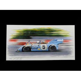Porsche 908/3 n° 5 2. 12h Silverstone 1980 Gulf Original Zeichnung Sébastien Sauvadet mit Unterschrift Jürgen Barth