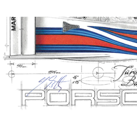 Porsche 936 Martini Le Mans 1977 Original Zeichnung mit Unterschrift Jürgen Barth / Sébastien Sauvadet