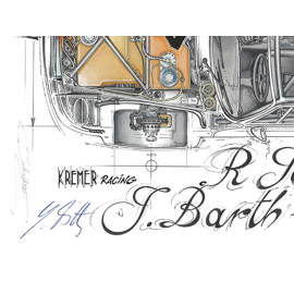 Porsche 934 Turbo Kremer Racing Dijon 1976 N° 7 original drawing with Signature Jürgen Barth / Sébastien Sauvadet