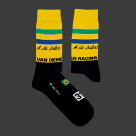 Inspiration Van Diemen RF81 Formula Ford Ayrton Senna Socken Schwarz / Gelb / Grün / Blau - Unisex - Größe 41/46