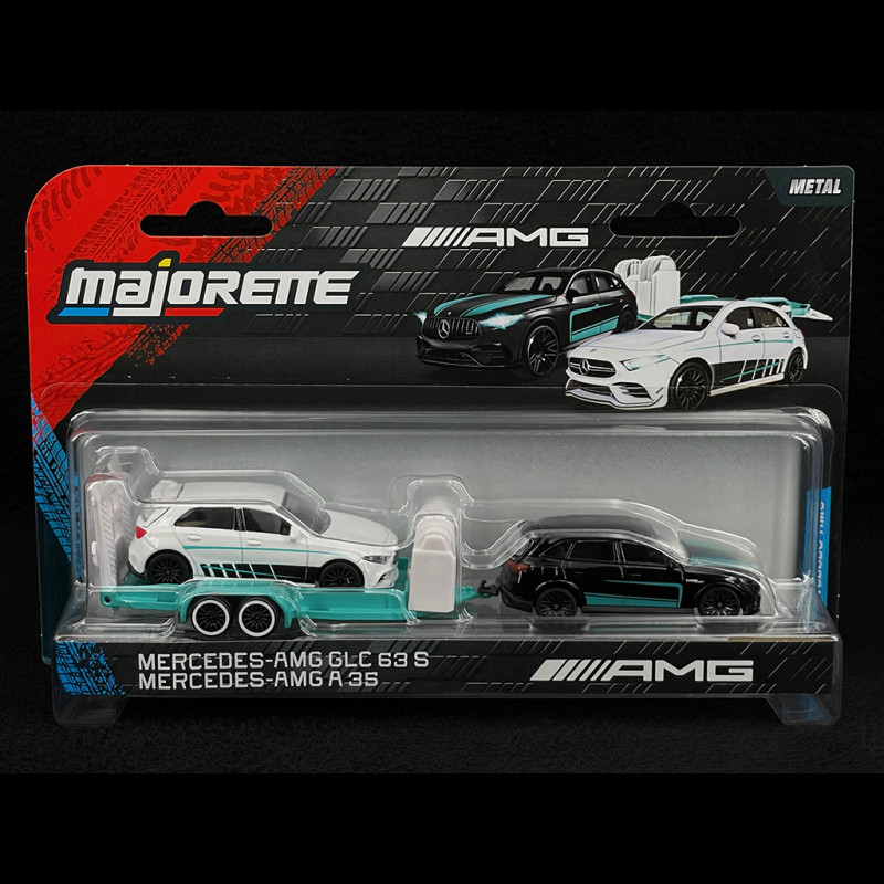 Mercedes-AMG GLC 63 S + Mercedes-AMG A35 Set On Trailer Black / Blue / White 1/64 Majorette 8502103000