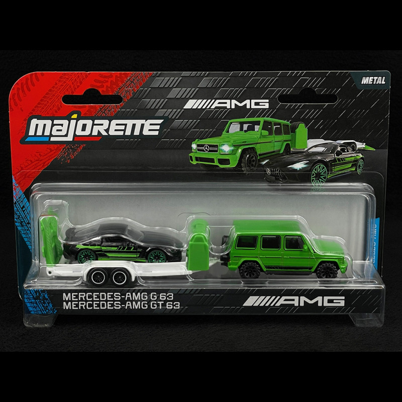 Mercedes-AMG G63 + Mercedes-AMG GT63 Set Auf Anhänger Schwarz / Grün / Weiß 1/64 Majorette 8502103000