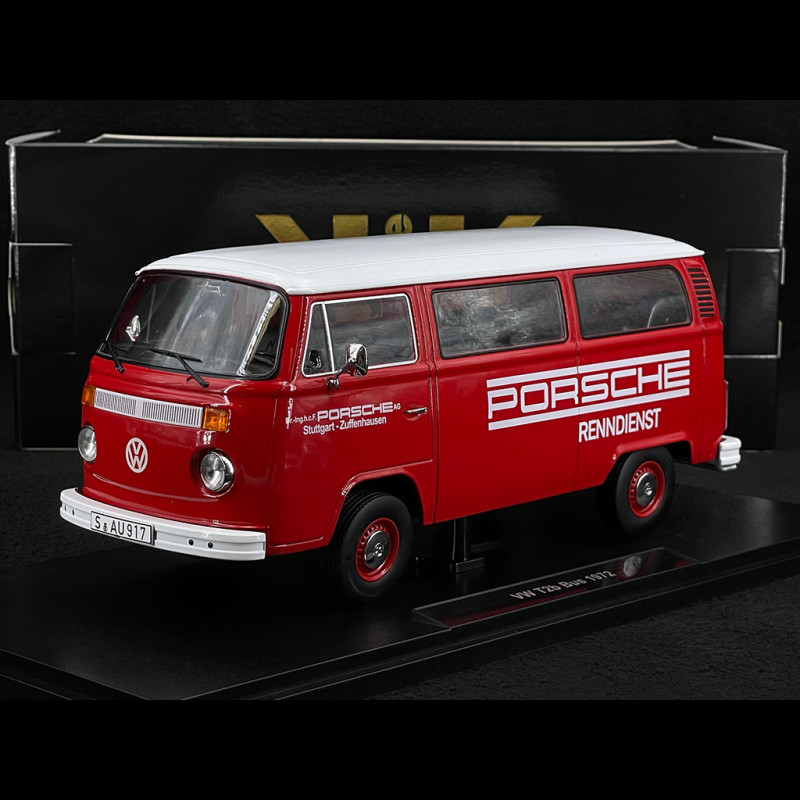 Volkswagen Combi T2 Bus Porsche Renndienst Stuttgart Zuffenhausen 1972 Red / White 1/18 KK Scale KKDC181364