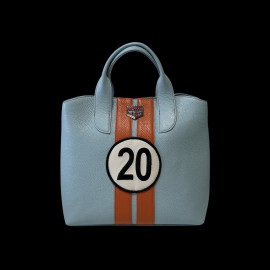 Handbag n° 20 in Leather Made in Italy Light Blue / Orange