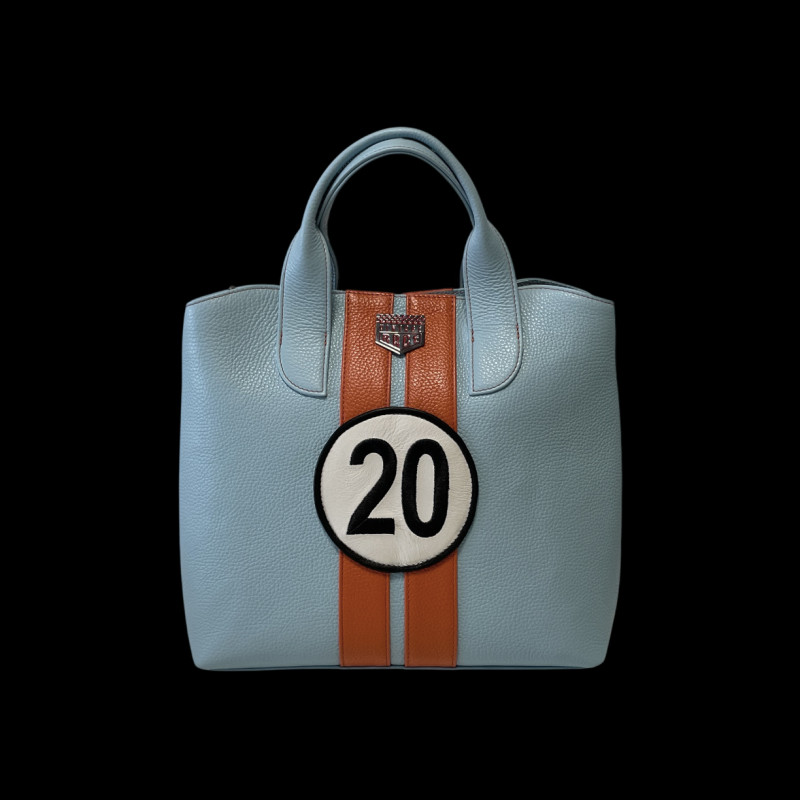 Handtasche n° 20 aus Leder Hergestellt in Italien Hellblau / Orange