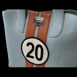 Handbag n° 20 in Leather Made in Italy Light Blue / Orange