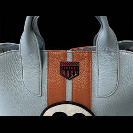 Handbag n° 20 in Leather Made in Italy Light Blue / Orange