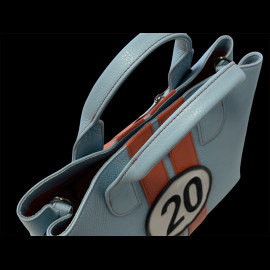 Handbag n° 20 in Leather Made in Italy Light Blue / Orange