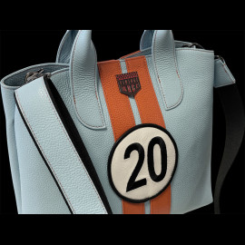 Handbag n° 20 in Leather Made in Italy Light Blue / Orange