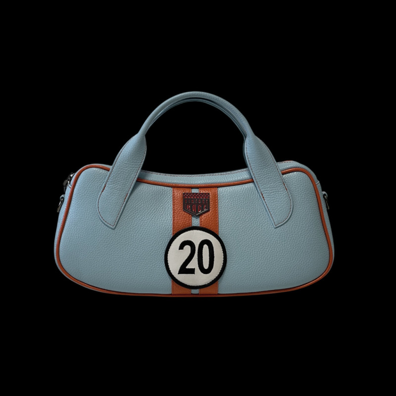 Handtasche n° 20 aus Leder Hergestellt in Italien Hellblau / Orange