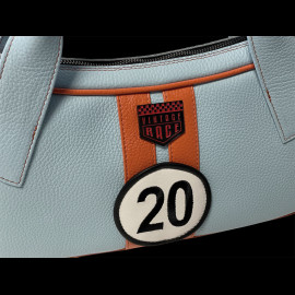 Handbag n° 20 in Leather Made in Italy Light Blue / Orange