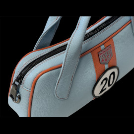 Handbag n° 20 in Leather Made in Italy Light Blue / Orange