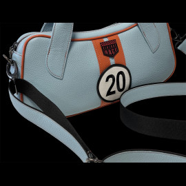 Handbag n° 20 in Leather Made in Italy Light Blue / Orange