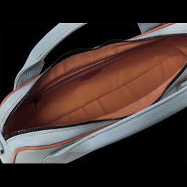 Handbag n° 20 in Leather Made in Italy Light Blue / Orange