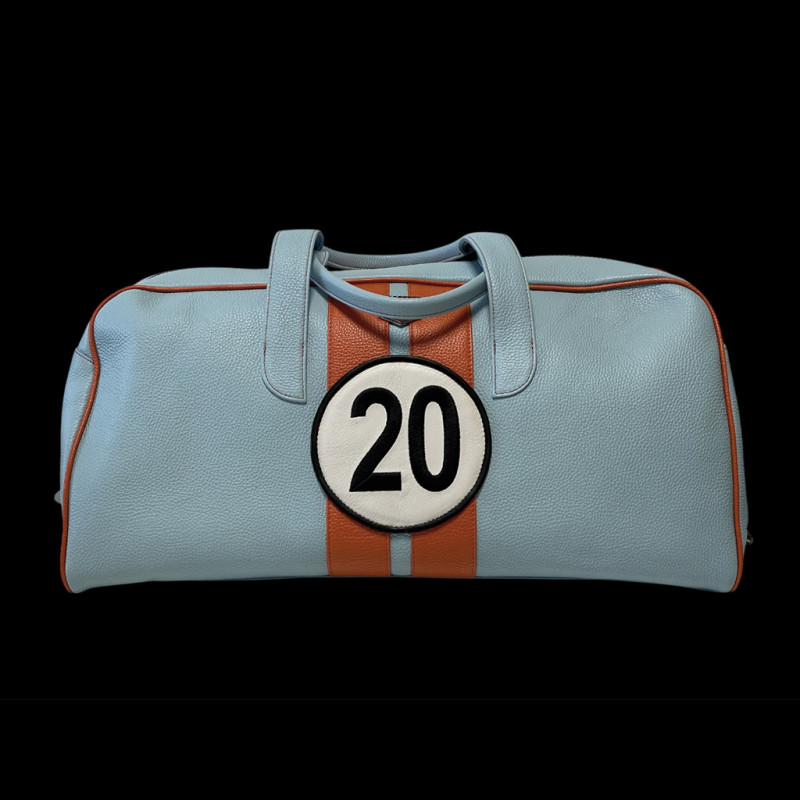 Travel Bag n° 20 in Leather Made in Italy Light Blue / Orange