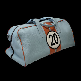 Reisetasche n° 20 aus Leder Hergestellt in Italien Hellblau / Orange