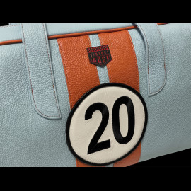 Reisetasche n° 20 aus Leder Hergestellt in Italien Hellblau / Orange