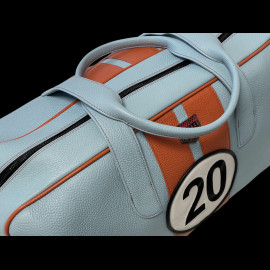 Travel Bag n° 20 in Leather Made in Italy Light Blue / Orange