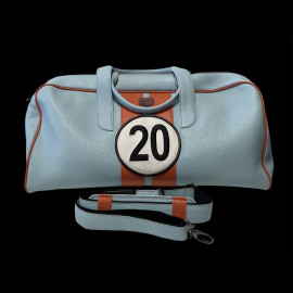 Reisetasche n° 20 aus Leder Hergestellt in Italien Hellblau / Orange