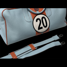 Reisetasche n° 20 aus Leder Hergestellt in Italien Hellblau / Orange