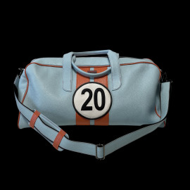Travel Bag n° 20 in Leather Made in Italy Light Blue / Orange
