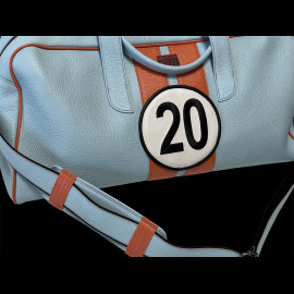 Travel Bag n° 20 in Leather Made in Italy Light Blue / Orange