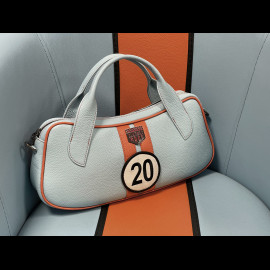 Handbag n° 20 in Leather Made in Italy Light Blue / Orange
