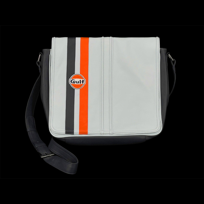 Gulf Shoulder Bag Racing in Leather Silvertsone Light Blue GU252ACM02-125