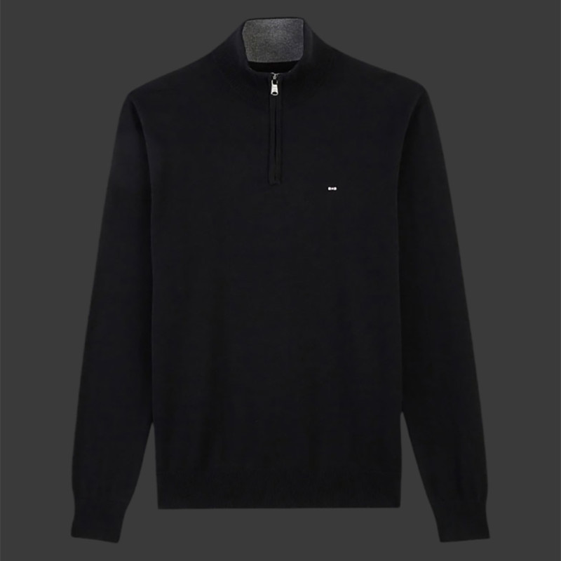 Eden Park Pullover mit Reißverschlusskragen Baumwolle Schwarz PPKNIPUE0022-NO - herren