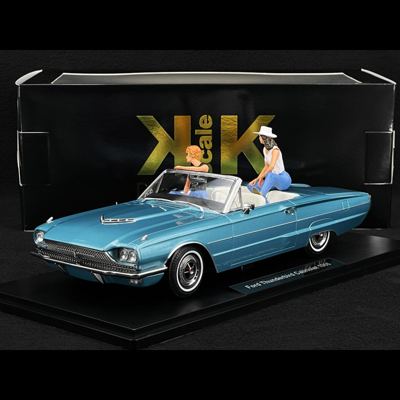 Duo Ford Thunderbird Convertible 1966 Light Metallic Blue + Thelma and Louise Figures 1/18 KK Scale