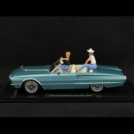Duo Ford Thunderbird Convertible 1966 Light Metallic Blue + Thelma and Louise Figures 1/18 KK Scale