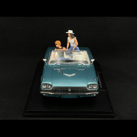 Duo Ford Thunderbird Convertible 1966 Light Metallic Blue + Thelma and Louise Figures 1/18 KK Scale