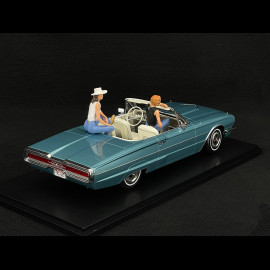 Duo Ford Thunderbird Convertible 1966 Light Metallic Blue + Thelma and Louise Figures 1/18 KK Scale