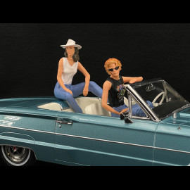 Duo Ford Thunderbird Convertible 1966 Light Metallic Blue + Thelma and Louise Figures 1/18 KK Scale