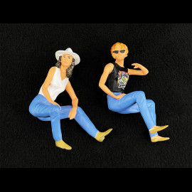 Duo Ford Thunderbird Convertible 1966 Light Metallic Blue + Thelma and Louise Figures 1/18 KK Scale