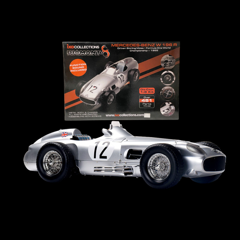 Kit Mercedes-Benz W196 R n° 12 Moss F1 1954 mit Motorengeräuschen 1/8 Bausatz Ixo Models