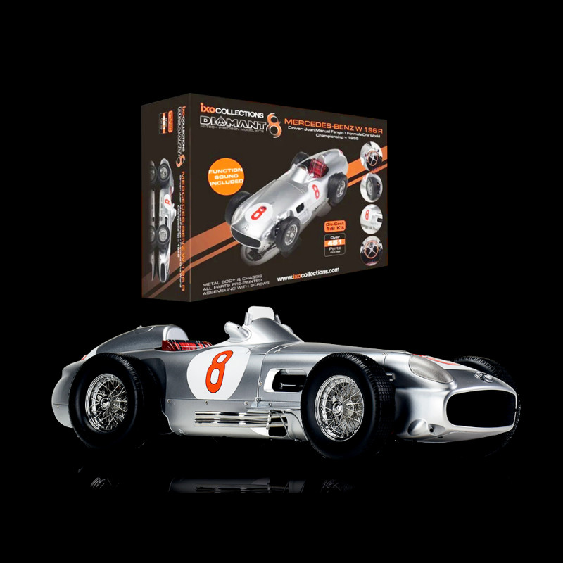 Kit Mercedes-Benz W196 R n° 8 Fangio F1 Weltmeister 1954 mit Motorengeräuschen 1/8 Bausatz Ixo Models