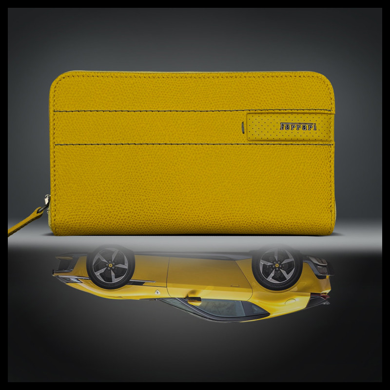 Ferrari Wallet / Purse Yellow Leather Made in Italy 13056YLW0