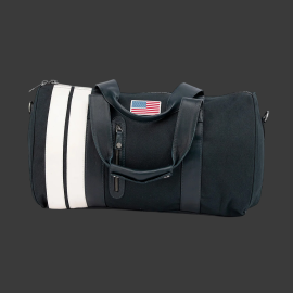 Carroll Shelby Sports Bag Venom in Leather and Canvas Navy Blue / Ecru Stripes