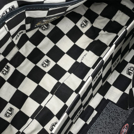 Carroll Shelby Sports Bag Venom in Leather and Canvas Navy Blue / Ecru Stripes