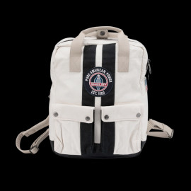 Carroll Shelby GT40 Rucksack aus Leder und Canvas Ecru / Marineblaue Streifen