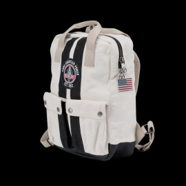 Carroll Shelby GT40 Rucksack aus Leder und Canvas Ecru / Marineblaue Streifen