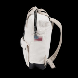 Carroll Shelby GT40 Backpack in Leather and Canvas Ecru / Navy Blue Stripes