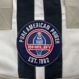 Carroll Shelby GT40 Rucksack aus Leder und Canvas Ecru / Marineblaue Streifen