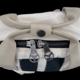 Carroll Shelby GT40 Backpack in Leather and Canvas Ecru / Navy Blue Stripes