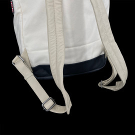 Carroll Shelby GT40 Rucksack aus Leder und Canvas Ecru / Marineblaue Streifen