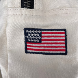 Carroll Shelby GT40 Backpack in Leather and Canvas Ecru / Navy Blue Stripes